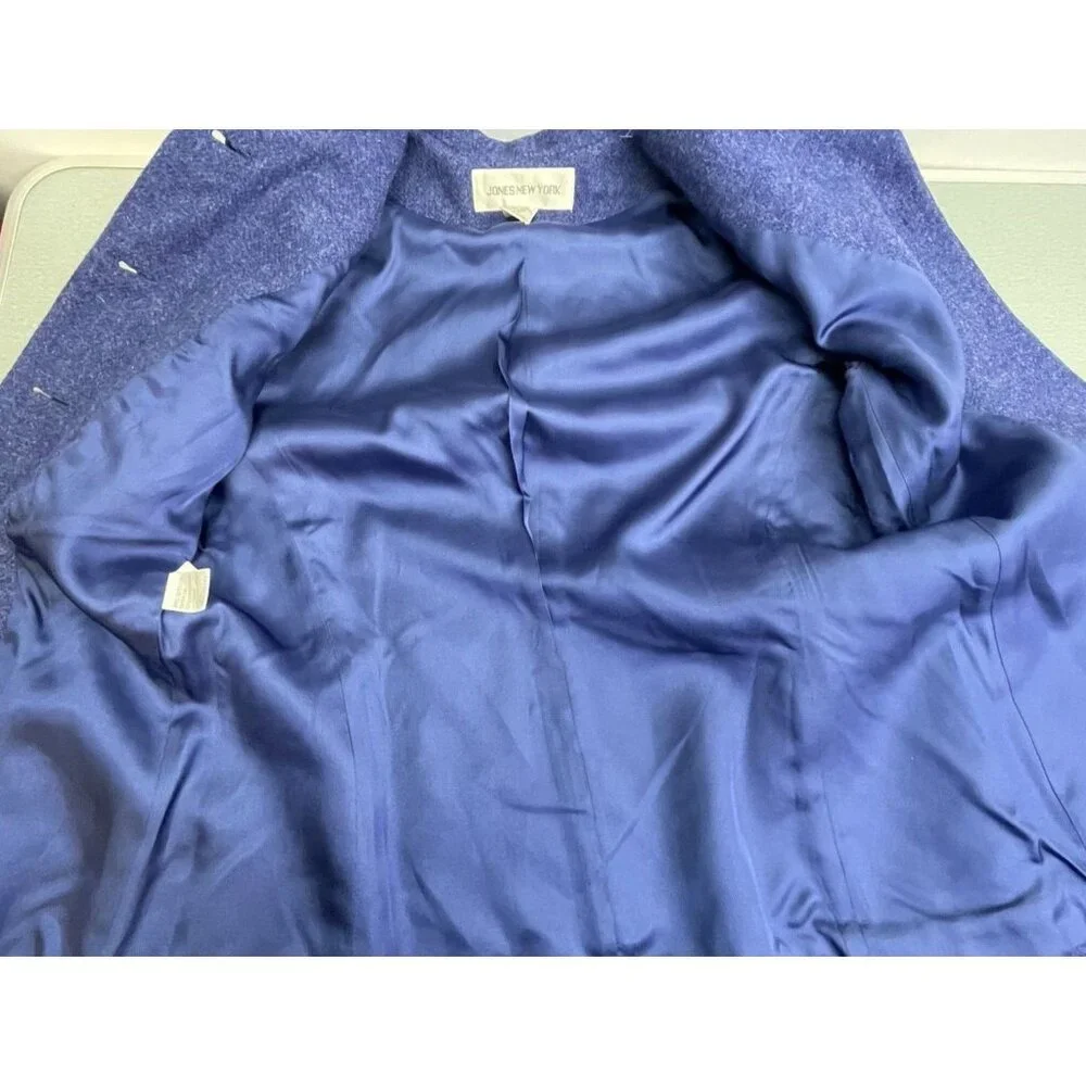 JONES NEW YORK Blazer Jacket 100% Wool Button Up  Blue Size 8 - Picture 7 of 16